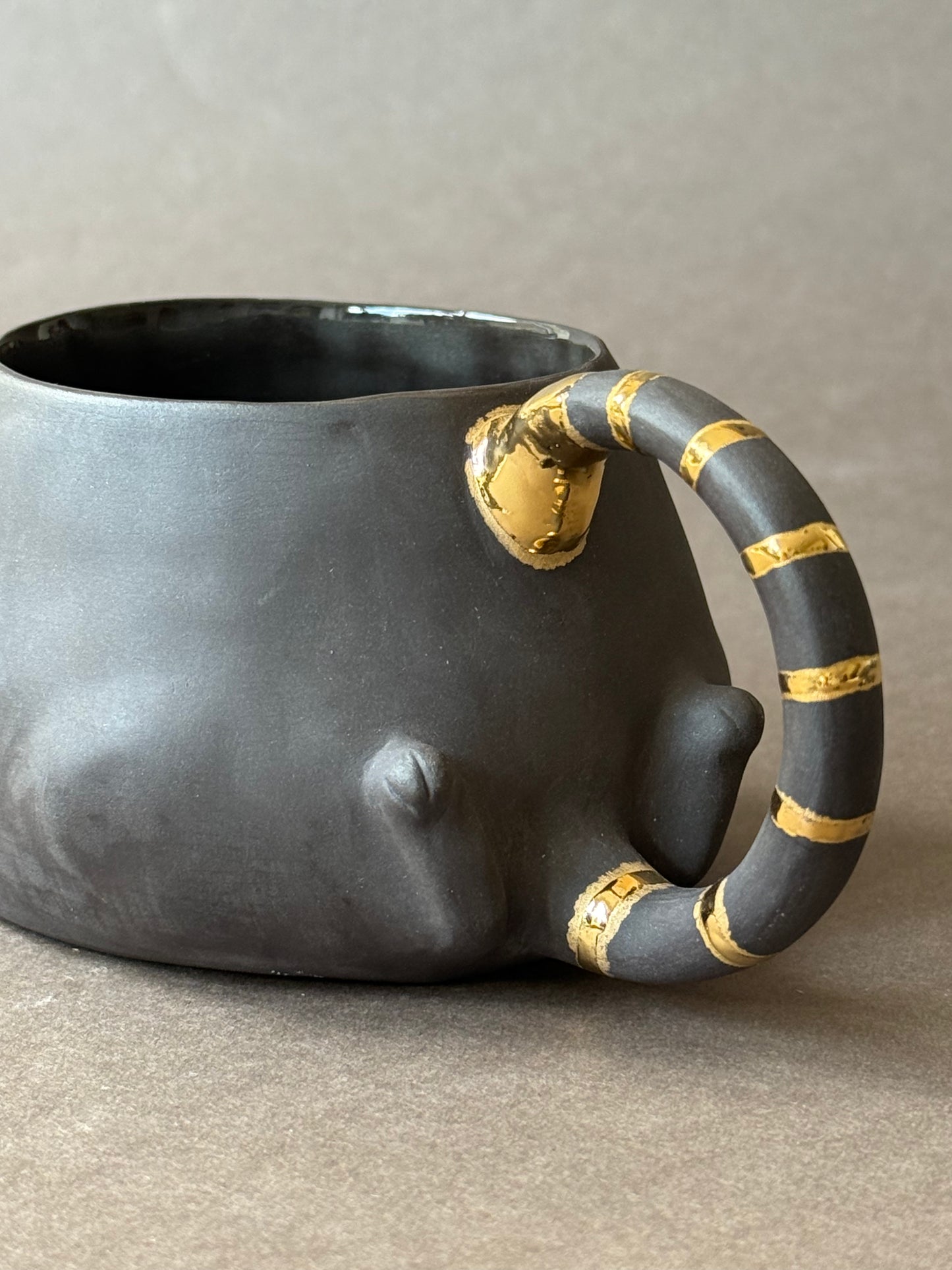 Semi-porcelain Cat with gold striped tail